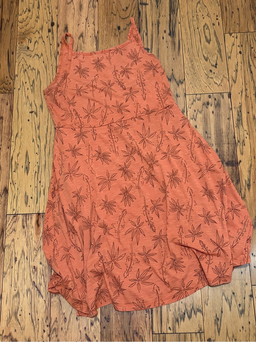 Toad&Co Rosemarie Sustainable Knit Dress Rust Orange Floral Sketch Small
